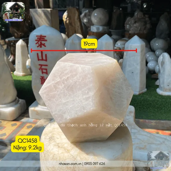 Đá thạch anh hồng 12 mặt QC1458 nặng 9.2kg đường kính 19cm