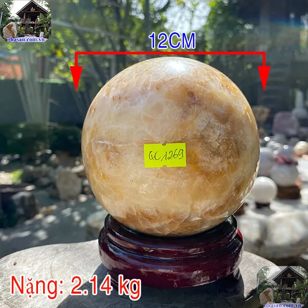 Quả cầu thạch anh vàng 2.14kg-12cm-QC1269