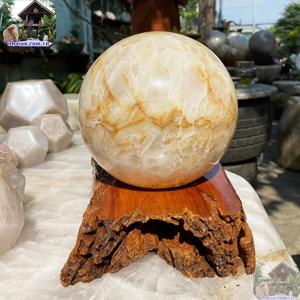 Quả cầu đá thạch anh bông vàng QC1255-17cm-6.5kg