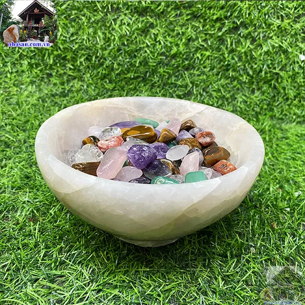 Bát đá thạch anh hồng 1.02kg-14.5cm B35
