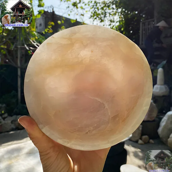 Bát đá thạch anh hồng 1.02kg-14.5cm B35