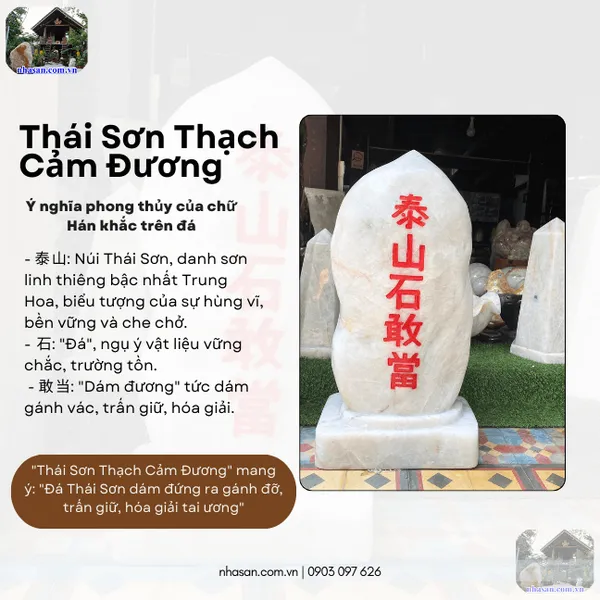 Thái sơn thạch cảm đương chữ hán nặng 102kg, trụ cao 75cm, đế dài 35cm, đế rộng 16cm - TCD01