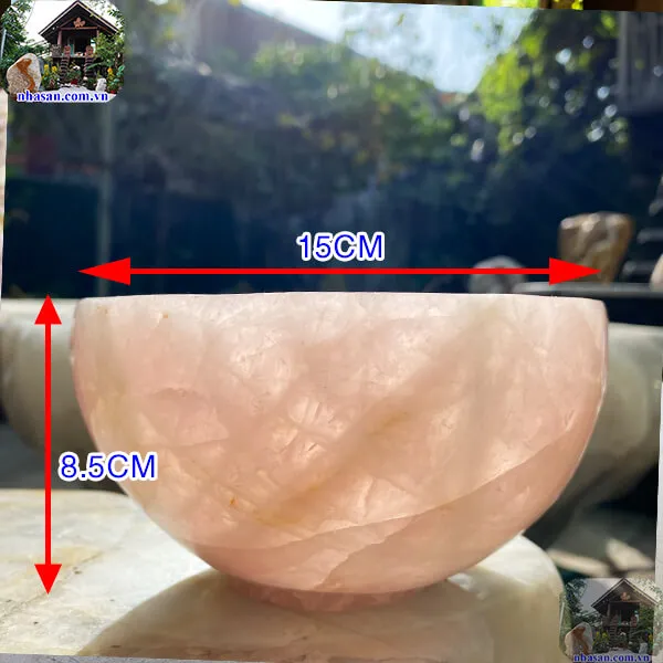 Bát đá thạch anh hồng 1.24kg-15cm B37