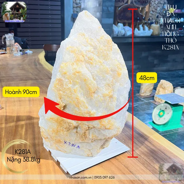 Đá thạch anh hồng thô K281A nặng 38.8kg, cao 48cm, hoành 90cm