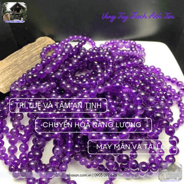 Vòng tay thạch anh tím 10ly tự nhiên - Biểu tượng của trí tuệ, bình an và năng lượng tích cực