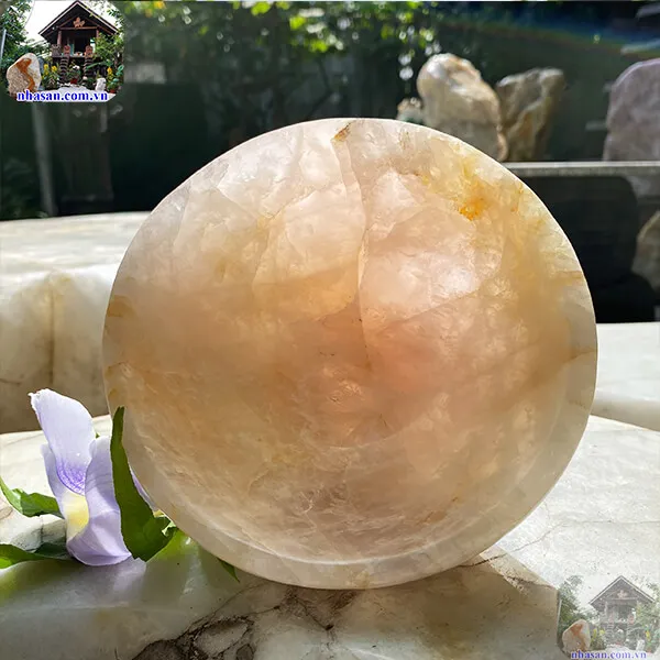 Bát đá thạch anh hồng 1.04kg-14.5cm B36