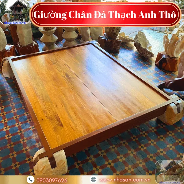 Giường chân đá thạch anh thô, kích thước lọt lòng 1m6x2m