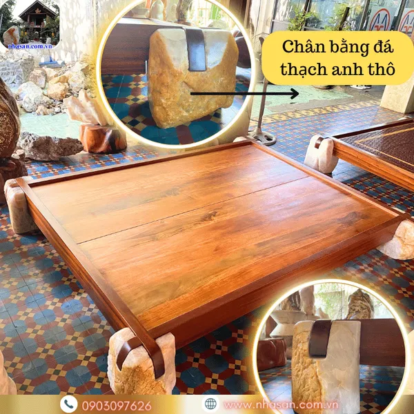Giường chân đá thạch anh thô, kích thước lọt lòng 1m6x2m