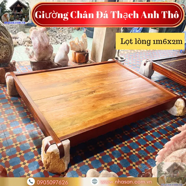 Giường chân đá thạch anh thô, kích thước lọt lòng 1m6x2m