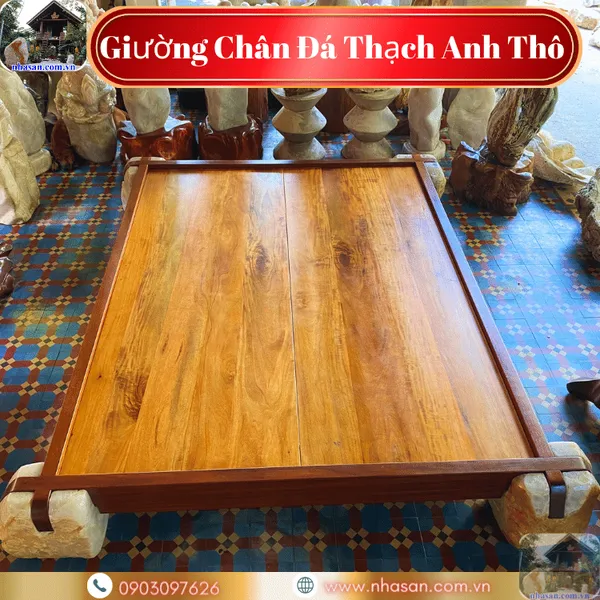 Giường chân đá thạch anh thô, kích thước lọt lòng 1m6x2m