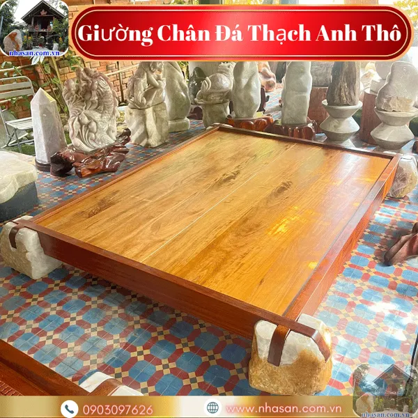Giường chân đá thạch anh thô, kích thước lọt lòng 1m6x2m