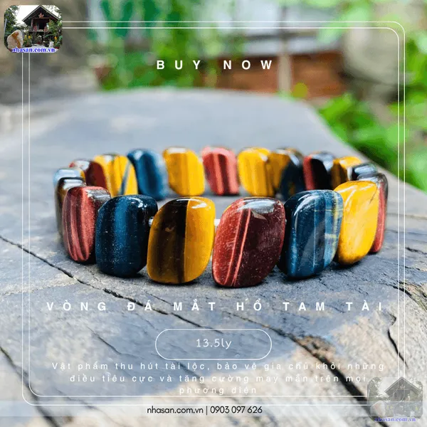 Vòng đá mắt hổ tam tài 13.5ly tăng cường may mắn, chiêu tài lộc