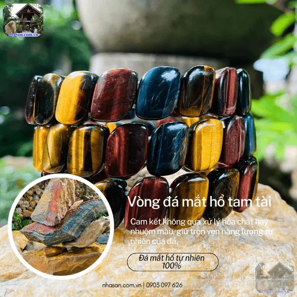 Vòng đá mắt hổ tam tài 13.5ly tăng cường may mắn, chiêu tài lộc