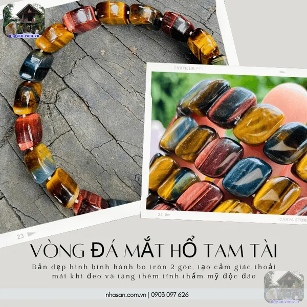 Vòng đá mắt hổ tam tài 13.5ly tăng cường may mắn, chiêu tài lộc