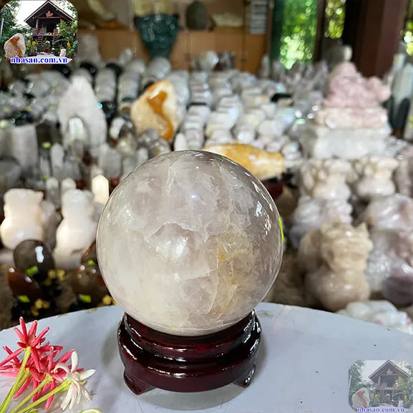 Quả cầu thạch anh hồng 9.5cm-1.12kg-QC1025