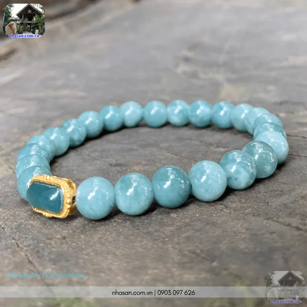 Vòng ngọc lam 7.5ly mix charm, sắc xanh chữa lành từ thiên nhiên