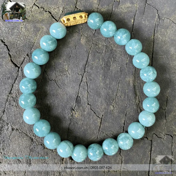 Vòng ngọc lam 7.5ly mix charm, sắc xanh chữa lành từ thiên nhiên