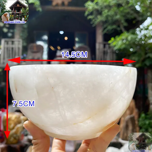 Bát đá thạch anh trắng 1.04kg-14.5cm B30