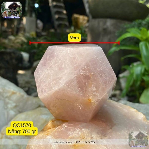 Quả cầu 12 mặt thạch anh hồng-700gr-9cm-QC1570 