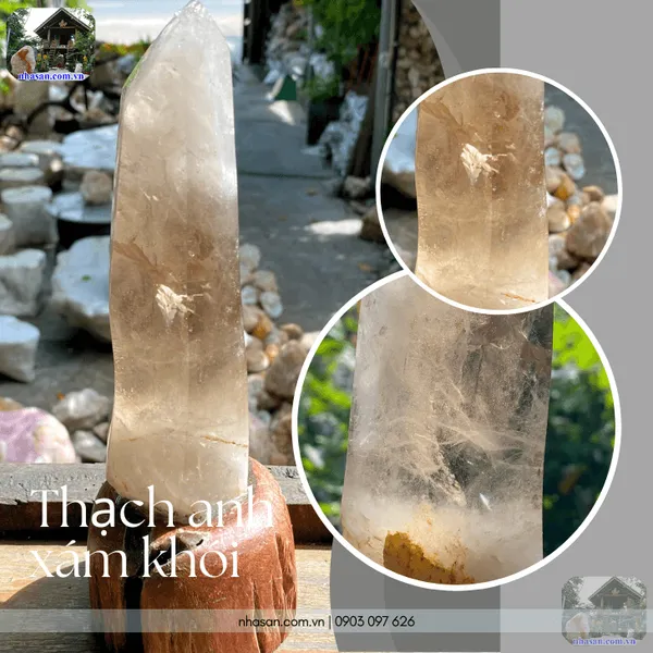 Trụ thạch anh xám khói 860gr, cao 22.5cm - T735