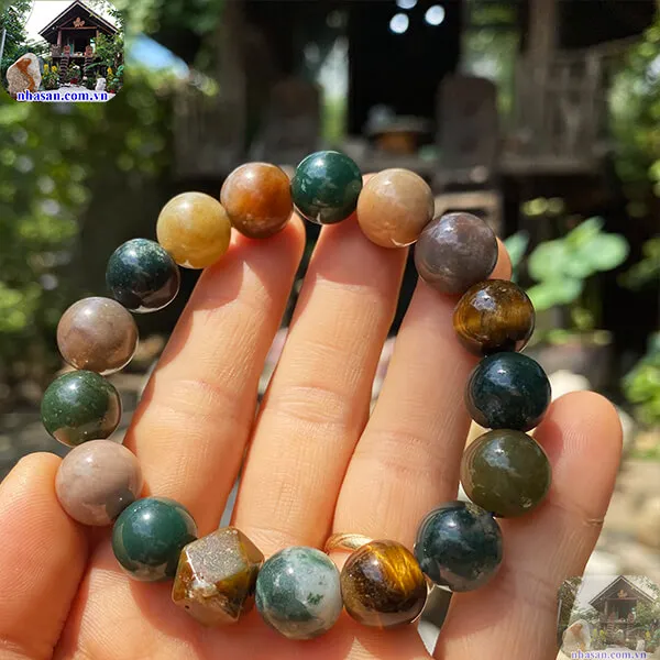 Vòng tay đá canxedon mix mắt hổ 12mm sang chảnh và quyến rũ