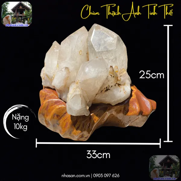 Chùm thạch anh tinh thể T713 nặng 8,2kg, kích thước: ngang 33cm x cao 25cm x dày 22cm
