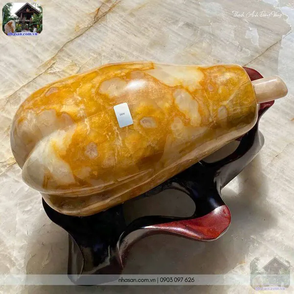 Quả đu đủ đá thạch anh bông vàng nguyên khối 11.6kg, cao 22cm x ngang 33cm - DDV