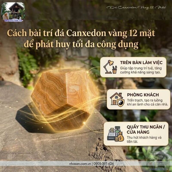 Đá canxedon vàng 12 mặt 1.24kg - 10.5cm - QC1481