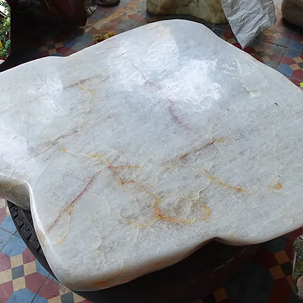 Bàn thiền đá thạch anh trắng nặng ≈ 200kg, dài 1mét x rộng 60cm x cao 12cm - BT01