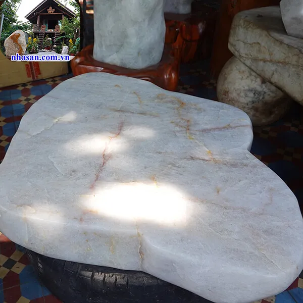 Bàn thiền đá thạch anh trắng nặng ≈ 200kg, dài 1mét x rộng 60cm x cao 12cm - BT01