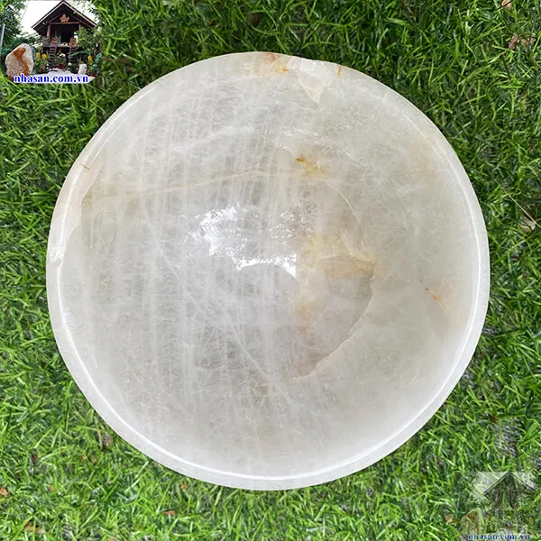 Bát đá thạch anh trắng 0.98kg -14.5cm B44