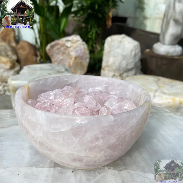 Bát đá thạch anh hồng 1.1kg-14cm B16