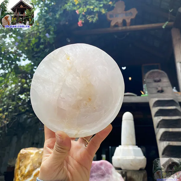 Bát đá thạch anh hồng 800gr-13cm B57