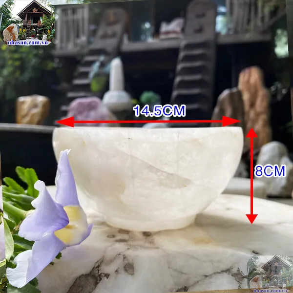 Bát đá thạch anh trắng 1.16kg -14.5cm B29