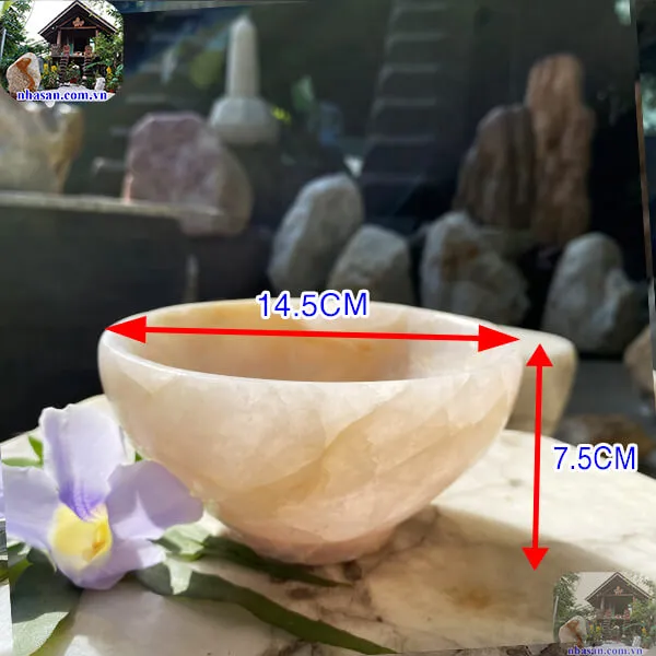Bát đá thạch anh hồng 1.02kg-14.5cm B35