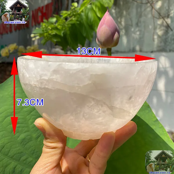 Bát đá thạch anh hồng 800gr-13cm B57