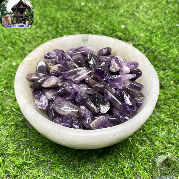 Bát đá thạch anh trắng 1kg-14.4cm B22
