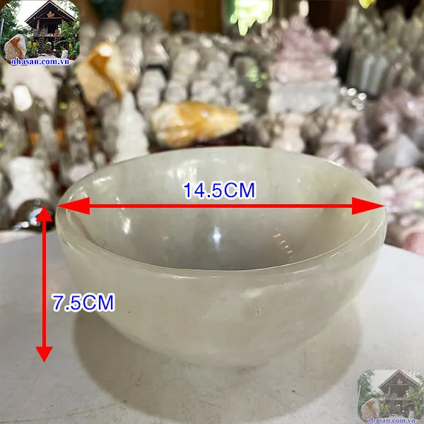 Bát đá thạch anh trắng 1.1kg-14.5cm B26