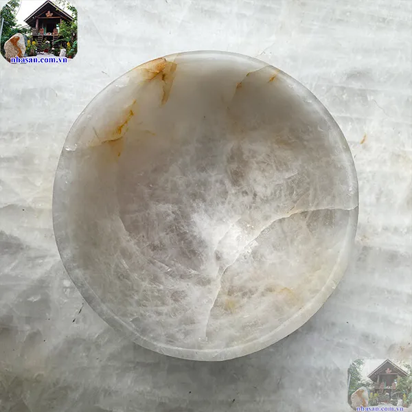 Bát đá thạch anh trắng 1.08kg-14cm B21