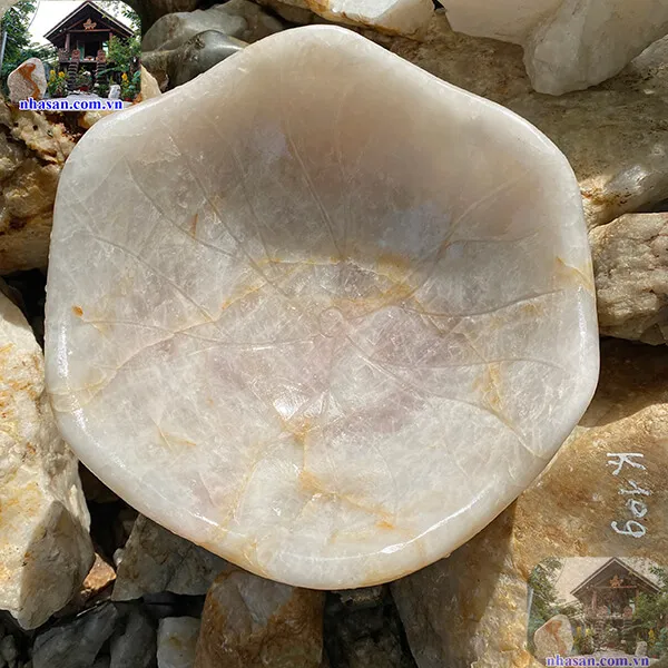 Bát sen thả hoa tắm Phật đá thạch anh hồng 9.5kg (30x13.5cm)