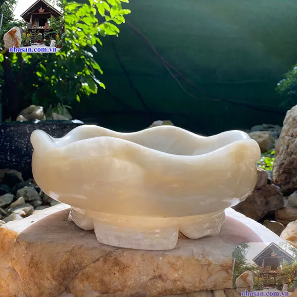 Bát thả hoa tụ lộc đá thạch anh trắng 10.4kg, rộng 33cm x cao 13cm - BTH02