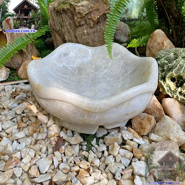Bát thả hoa tụ lộc đá thạch anh trắng 10.4kg, rộng 33cm x cao 13cm - BTH02