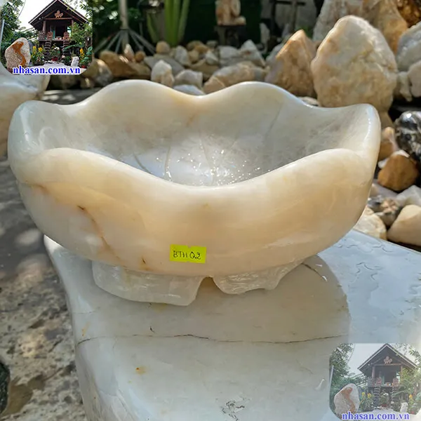 Bát thả hoa tụ lộc đá thạch anh trắng 10.4kg, rộng 33cm x cao 13cm - BTH02