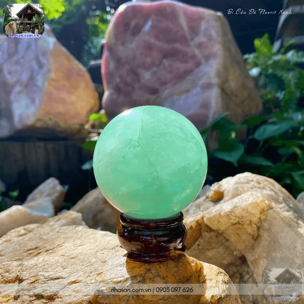 Bi cầu đá fluorit xanh QC1478 - 520gr - 6.8cm