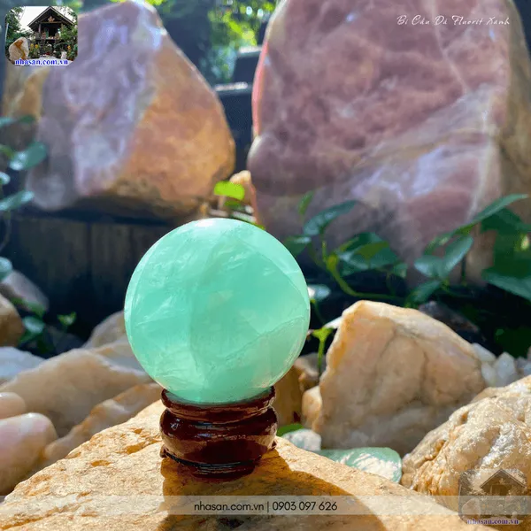 Bi cầu đá fluorit xanh QC1479 - 400gr - 6.3cm