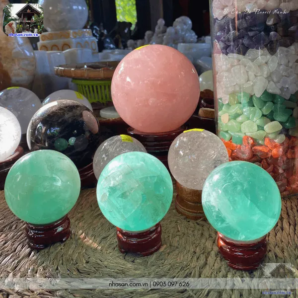 Bi cầu đá fluorit xanh QC1479 - 400gr - 6.3cm