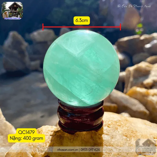 Bi cầu đá fluorit xanh QC1479 - 400gr - 6.3cm