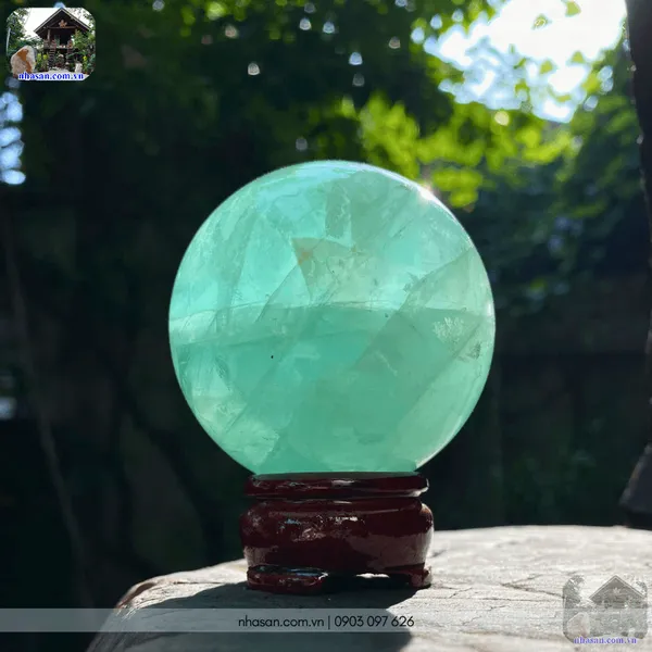 Bi cầu đá fluorit xanh QC1480 - 500gr - 6.6cm