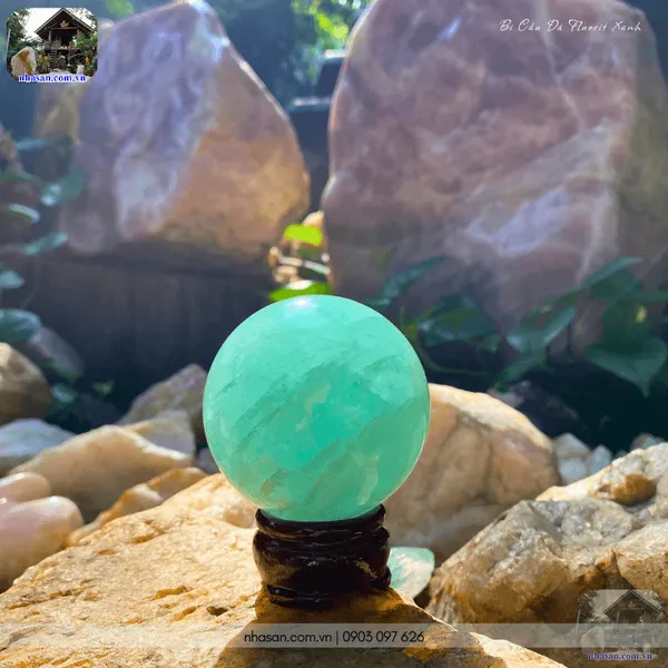 Bi cầu đá fluorit xanh QC1480 - 500gr - 6.6cm