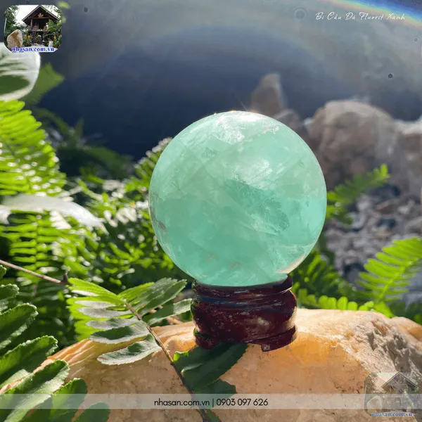 Bi cầu đá fluorit xanh QC1480 - 500gr - 6.6cm